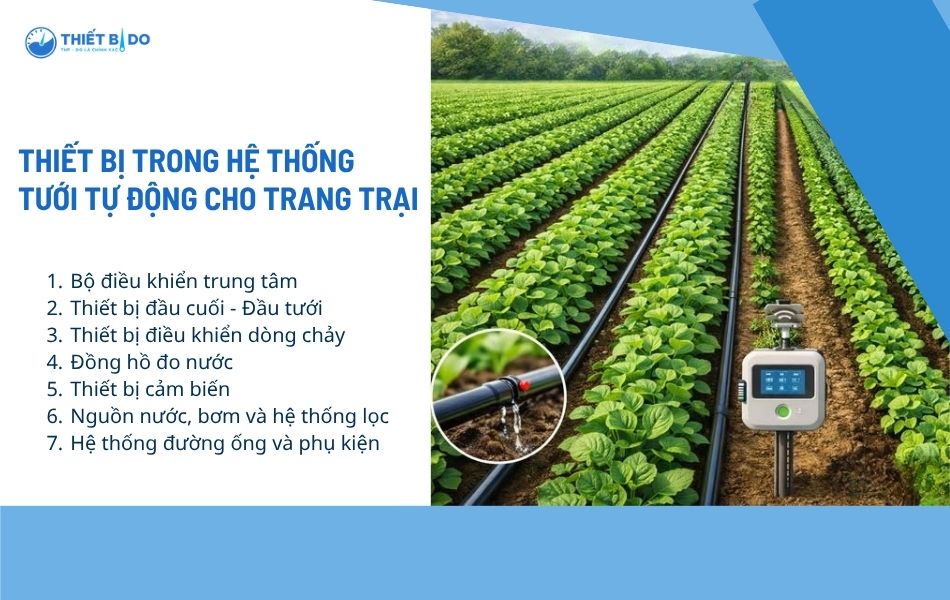 thành phần chính của hệ thống tưới tiêu tự động cho trang trại
